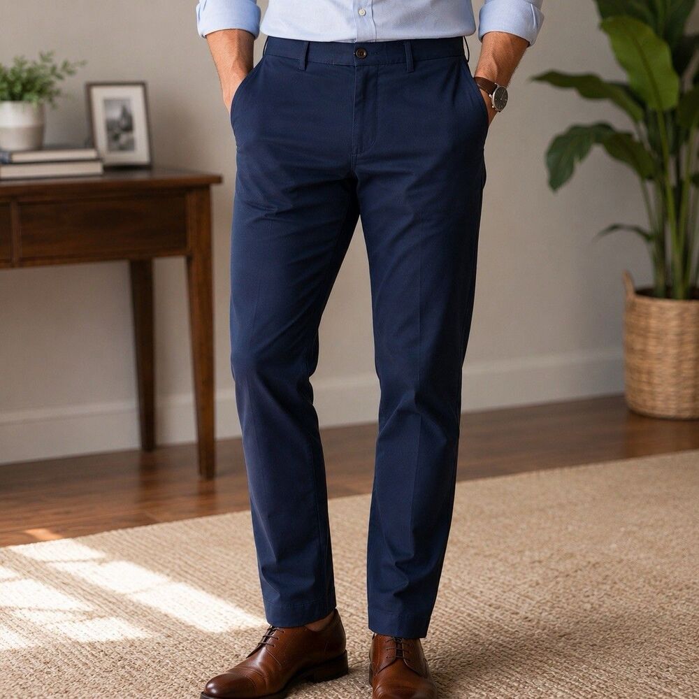 J Crew Bowery Dress Pants In Chino Mens 38x32 Navy Blue Office Stretch Trouser